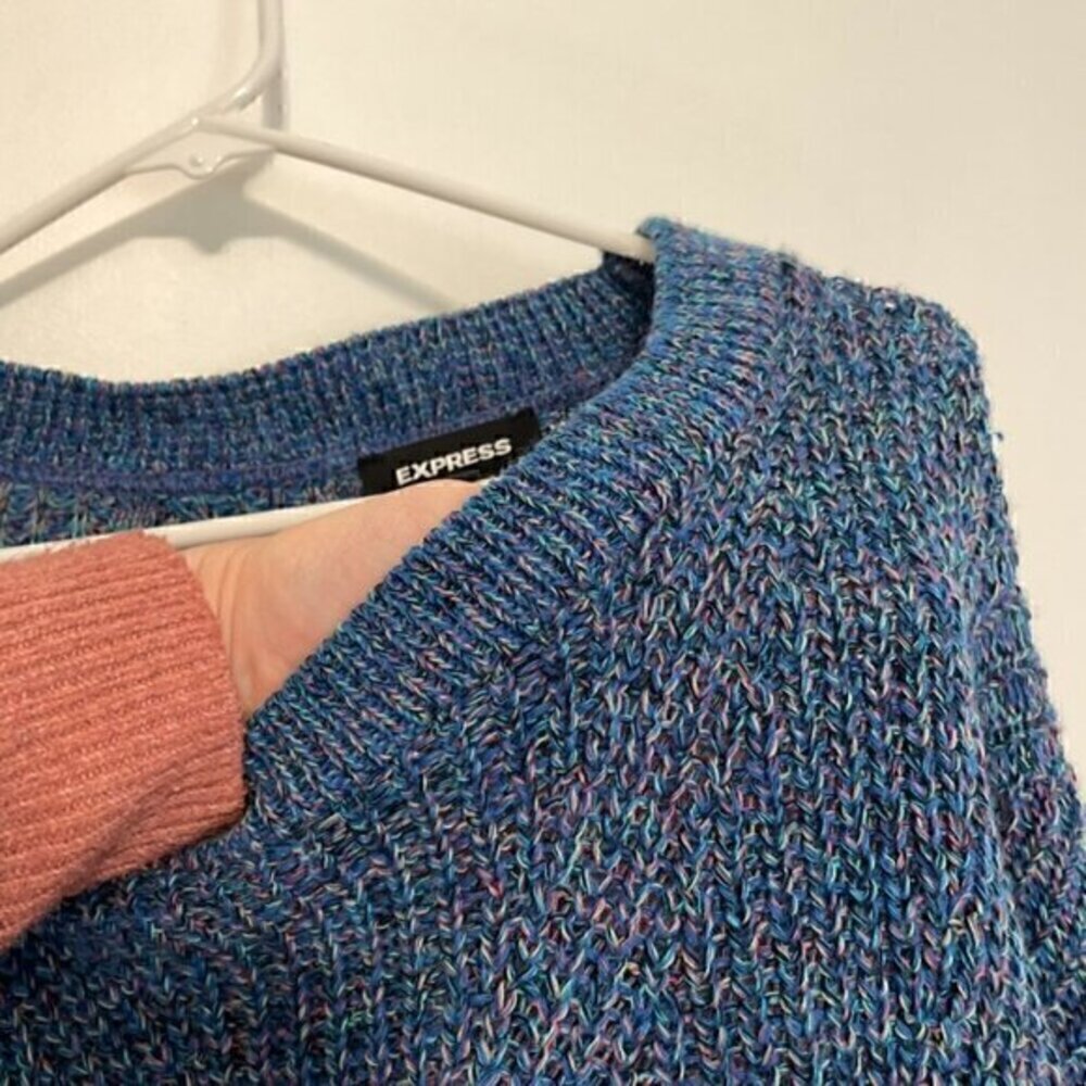 Express Cable Knit Split Back Pullover Sweater Bl… - image 7